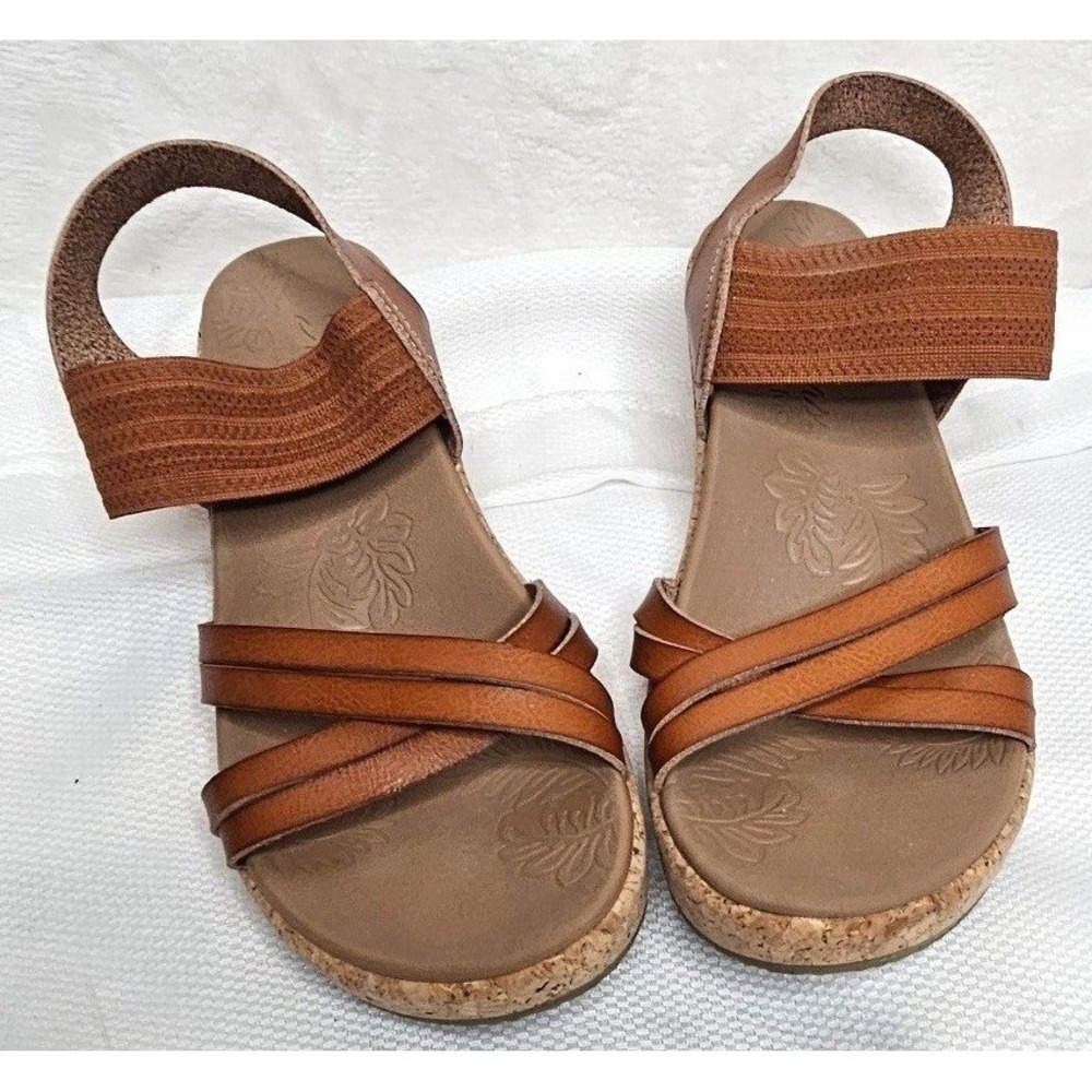Skechers Luxe Foam Wedge Sandals 7 Brown Strappy Cork Platform 119253